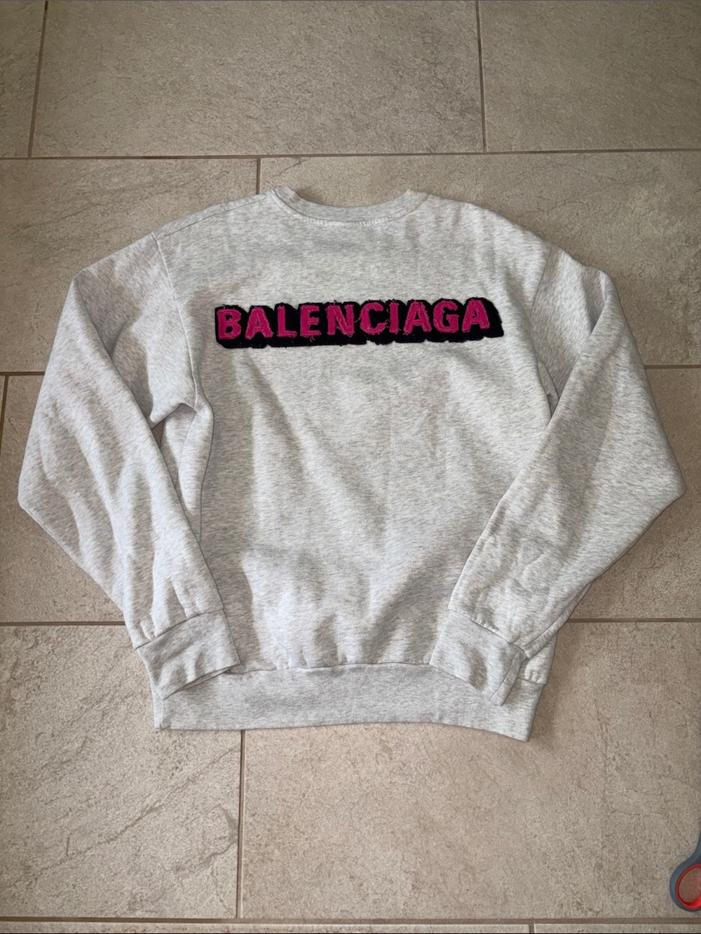 Balenciaga Women's Sweatshirt Logo Oversized Patched Logo Pullover Gray